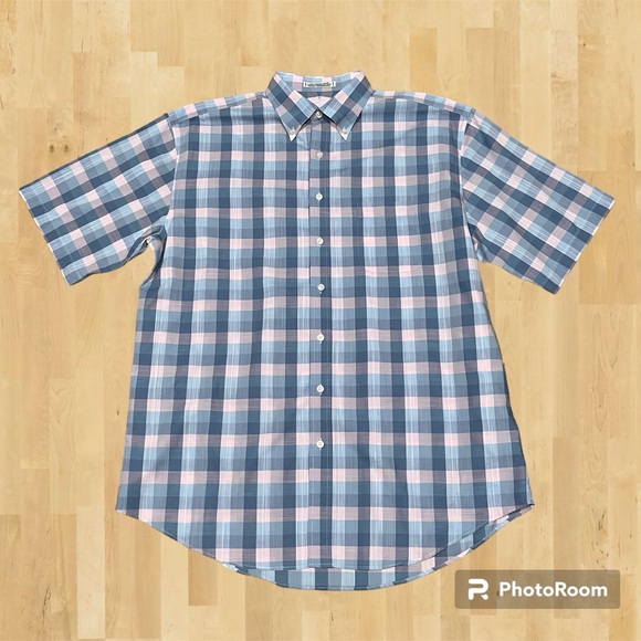 Large Cooper & Stewart Short Sleeved Button Up Casual Dress Shirt Plaid - Picture 1 of 8